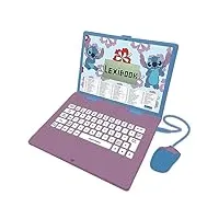 lexibook disney stitch-ordinateur portable éducatif bilingue anglais/français, 124 activités de langue, écriture, mathématiques, logique, musique et jeux, garçons et filles, jc598di1, bleu/violet