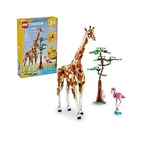 lego creator 3 en 1 animaux sauvages de safari, se reconstruit en 3 figurines d'animaux de safari différentes – jouet girafe, jouet gazelle ou lion, jouet naturel, ensemble de construction pour