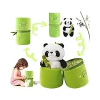 yushengtai panda peluche, jouet en peluche panda avec bambou, 35cm doux et câlin anime panda en peluche, panda avec peluche en bambou assis, panda se cache dans un sac en bambou pour garçons filles