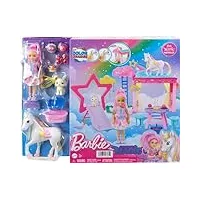 barbie a touch of magic chelsea et bébé pégase coffret poupée chelsea et figurine de cheval ailé, avec écurie, figurine lapin et accessoires, jcw56