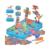 zzqvip dinosaures puzzle bricolage enfant educatif 351pcs jeux, mosaique enfant puzzle 3d, des jouets montessori qui inspirent l'imagination avec perceuse Électronique jouet enfant 3 4 5 6 7 ans