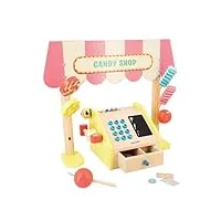 janod - marchande enfant applepop - jeu d'imitation avec caisse enregistreuse - 19 accessoires - développe l'imagination - jouet en bois fsc - peinture à l'eau - dès 3 ans, j03350