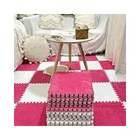 dalles de moquette de 150 pièces-144 pieds carrés, tapis de sol en mousse puzzle en peluche, tapis de jeu d'exercice imbriqué pour chambre à coucher, 11.8x11.8 p(size:0.23 inch,color:rose rouge+blanc)