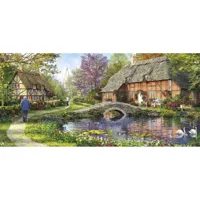 puzzle 636 piã¨ces panoramique : cottage au bord du ruisseau