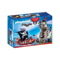 playmobil 9522 pirates - chaloupe de pirates et phare de soldats