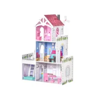 maison de poupée 3 étages jeu d'imitation grand réalisme multi-équipements mdf rose