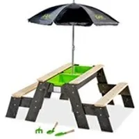 autre jeu de plein air exit table d'activités sable et eau, et de pique-nique (2 bancs) avec parasol et outils de jardinage aksent