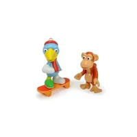 roller enfant dickie toys - héros de la ville, anton le singe, et le kit figurines avec casimir corbeau avec skateboard avec roulement et cartes à collectionner avec code