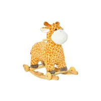 jouet à bascule homcom jouet à bascule girafe et porteur sur roulettes 2 en 1 fonction sonore mugissement bois peuplier peluche courte polyester tacheté