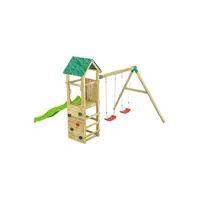 autre jeu de plein air fungoo - structure de jeux en bois avec toboggan et balançoire double charly
