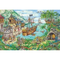 puzzle 100 piã¨ces : dans la baie aux pirates, avec drapeau