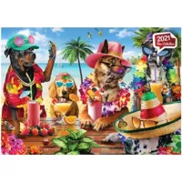 puzzle 1000 piã¨ces : chiens buvant des smoothies sur une plage tropicale