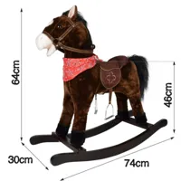 helloshop26 cheval à bascule avec effets sonores et poignées en bois charge max 50 kg pour enfants de 1 an peluche à bascule animal jouet 01_0001106