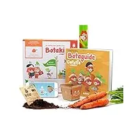 botaki - kit loisir créatif - potager maison pour enfant - kit semis carotte - pots + sachet de graines bio + palets de terreau + magazine - 4 ans et +