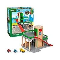 brio world - 33204 - garage rail / route - accessoire pour circuit de train en bois - 3 niveaux - véhicules inclus - action de jeu sans pile - jouet pour garçons et filles dès 3 ans