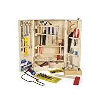 leomark coffret à outils boîte à outils deluxe outils de charpentie 50 pièces jeu d'imitation caisse à outils en bois ensemble de jeu de construction pour les enfants de plus de 8 ans