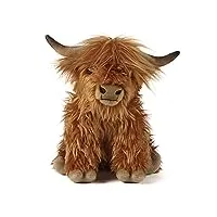 living nature vache highland en peluche marron | peluche moelleuse d'animal de ferme avec son | cadeau pour enfants | peluche Écologique | 22 cm