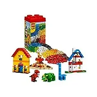 lego seau série année 2013 #10664 – lego creative tower avec boîte de rangement réutilisable, éléments sur le thème de la ferme et des dinosaures, séparateur de briques et 3 figurines de travailleurs