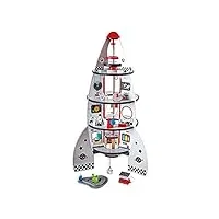 jouet hape fusée spatiale 4 Étages - jeu de construction et d'imitation pour enfant de plus de 3 ans - 20 pièces et accessoires pour petit astronaute en herbe, bleu