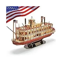 cubicfun puzzle 3d modèle de bateau à vapeur du mississippi, cadeau de kit pour enfants et adultes, 142 pièces