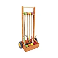 jeujura - 8602- jeux de société-jeu de croquet en bois - 4 joueurs - chariot en bois