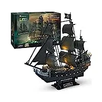 cubicfun puzzle 3d led 68 cm black pearl - maquette de bateau de la queen anne's revenge, cadeau d'anniversaire pour adulte, 340 pièces
