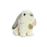 aurora world miyoni white plush lop eared rabbit with gray ears, small