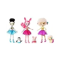 enchantimals coffret 3 ballerines, mini-poupées aux tutus assortis preena pingouin, bree lapin, lorna brebis et figurines animales, jouet enfant, frh55