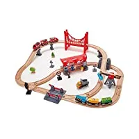 jouet hape circuit de ville pour petit train en bois 51 pièces - jeu de construction pour enfant de 3 ans et plus - jouet de marque traditionnelles