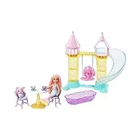 barbie dreamtopia coffret aire de jeux château de sable avec poupée chelsea sirène et figurine ourson-triton, jouet pour enfant, fxt20