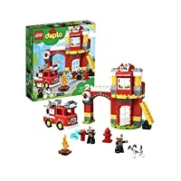 lego 10903 duplo town la caserne de pompiers avec jouet camion, lumière, son et 2 figurines, jeu de construction enfants 2-5 ans