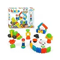 bloko – coffret de jeu de construction bloko avec 50 blocs et 3 figurines sur le thème de la ferme – dès 12 mois – fabriqué en europe – jouet de construction - 503592
