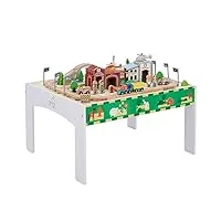train véhicule monde miniature circuit table de jeu activité 85 pièces en bois jouet pour enfant teamson kids ps-t0003