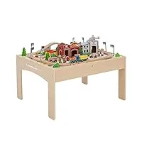 train véhicule monde miniature circuit table de jeu activité 85 pièces en bois jouet pour enfant teamson kids ps-t0004