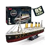 cubicfun puzzle 3d led 88 cm titanic - bateau modèle de titanic jouets pour adultes et ados, 266 pièces
