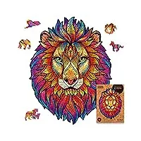 unidragon original puzzle en bois — lion mystérieux, 192 teile, moyenne 9.7 x 12.5 pouces (24 x 31 cm) bel emballage cadeau, forme unique meilleur cadeau pour adultes et enfants