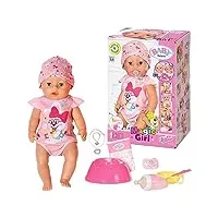 baby born soft touch girl 43cm avec sucette magique - poupée avec fonctions réalistes - douce au toucher, articulée - mange, dort, pleure et utilise le pot - 11 accessoires - rose