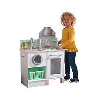 kidkraft cuisine enfant en bois whisk & wash, dinette incluant machine à laver et panier à linges, jeu d'imitation, jouet enfant dès 3 ans, 10230