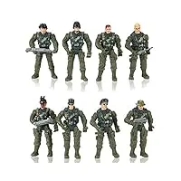 hautton 8 figurines militaires 9cm en plastique, coffret avec 36 accessoires d’ armes set de jeu militaire