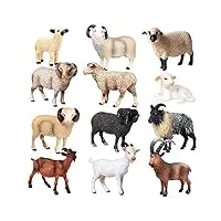 jokfeice figures animales 12 pièces réaliste en plastique moutons figurines ensemble comprend mouton shropshire, chèvre brune etc. projet scientifique, cadeau d'anniversaire pour enfants