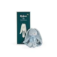 kaloo - lapinoo - pantin lapin - peluche bébé bi-matières jersey et tricot - 25 cm - couleur bleu - matières très douces - boîte cadeau - dès la naissance, k969939
