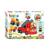 bloko – coffret de jeu de construction sur le thème des pompiers avec 100 pièces, un camion de pompiers et une figurine – jouet enfant 1 an et plus – fabriqué en europe - 503692