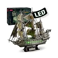 cubicfun puzzle 3d de hollandais volant - led maquette de bateau de pirate hollandais volant, cadeau d'anniversaire pour adulte, 360 pièces