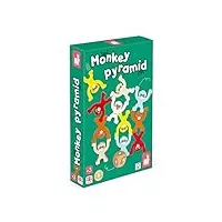janod - monkey pyramid - jeu de société enfant en bois - jeu d'adresse - peinture à l'eau - certifié fsc - dès 3 ans, j02633