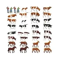 evemodel lot de 36 figurines miniatures peintes à l'échelle 1:87 pour modélisme ferroviaire - animaux de la ferme - vaches et chevaux - décoration de jardin