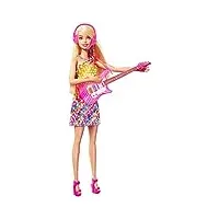 barbie big city big dreams poupée malibu chanteuse en robe avec micro et guitare, musique uniquement, jouet pour enfant, gyj23