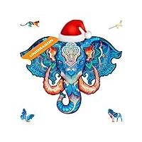 unidragon original puzzle en bois — eléphant Éternel, 299 teile, grande taille 16 x 12.3 pouces (41 x 32 cm) bel emballage cadeau, forme unique meilleur cadeau pour adultes et enfants