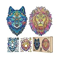 otakukid® – puzzle en bois animaux – pack complet avec 2 puzzles (loup & lion) – jeu de réflexion/casse-tête pour adulte et enfant – idée cadeau – 150 & 150 pièces