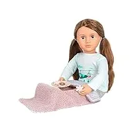 our generation - poupée deluxe sandy avec 2 tenues, robe d'hiver, pyjama, cheveux bruns, yeux de sommeil mobiles, 46 cm - à partir de 3 ans - 45369, multicolore