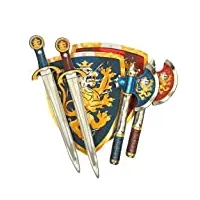 liontouch - chevalier noble, Épées, boucliers, haches pour deux enfants, bleu & rouge | imitation médiévale mousse, thème lion doré | armes sûres et armure de bataille pour déguisements et costumes